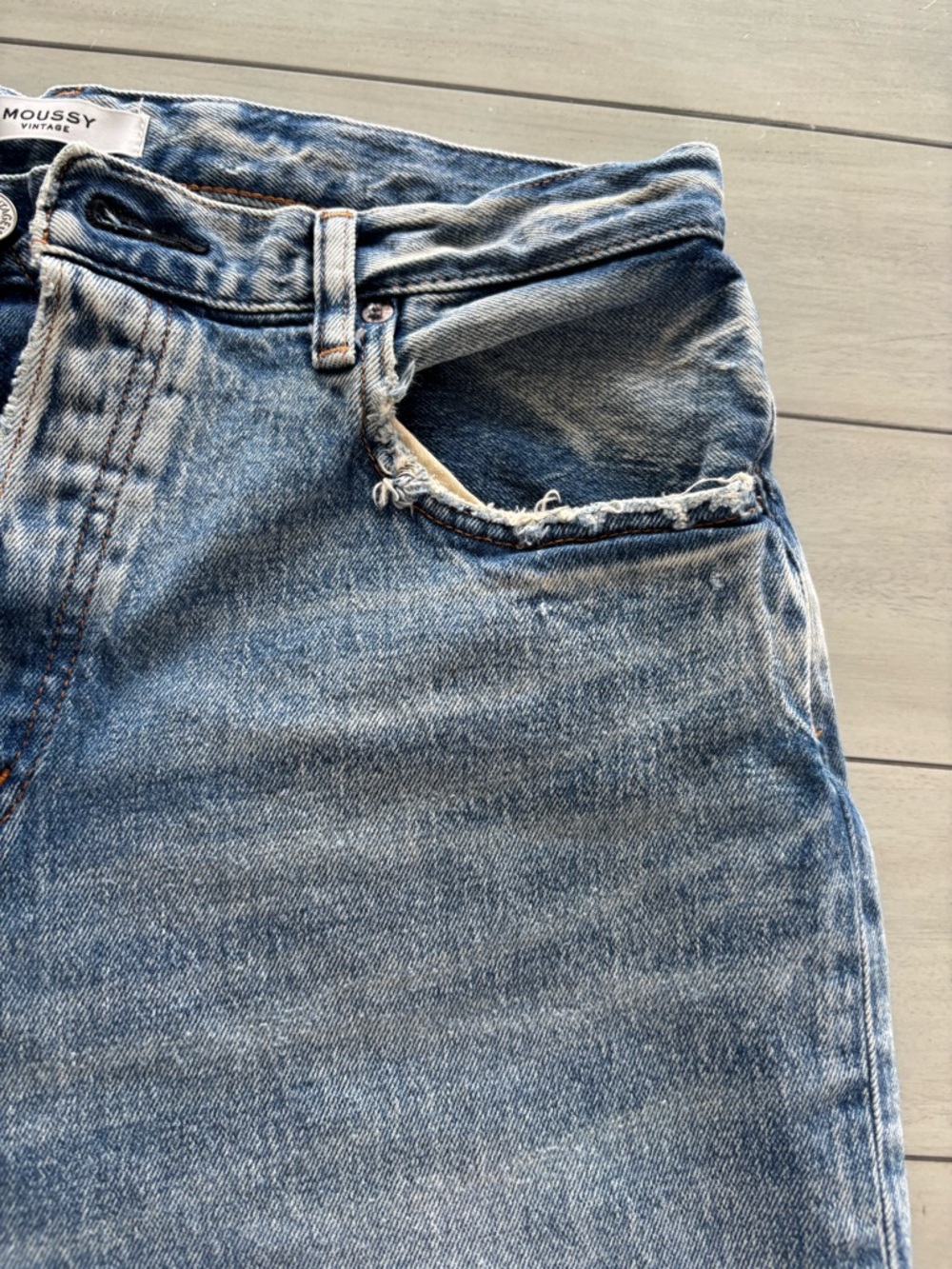 Moussy Light Blue Boyfriend Jeans - Distressed Hem - Picture 2 of 8